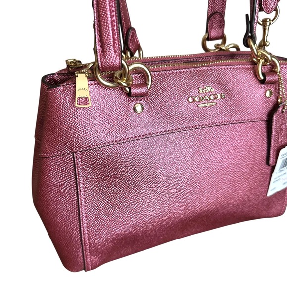 Coach Mini Bennett Satchel Metallic Berry Pink Crossgrain Leather Purse NWT - Picture 7 of 9